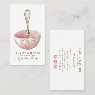 Pink Gold Baker Watercolor Bakery Pastry Chef Business Card