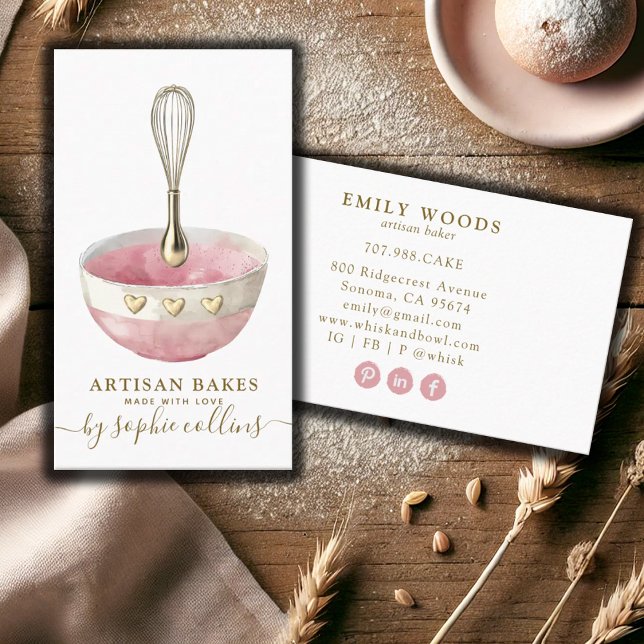 Pink Gold Baker Watercolor Bakery Pastry Chef  Business Card (Creator Uploaded)