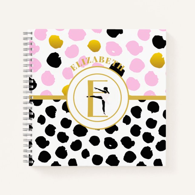 Pink Gold Ballerina Ballet Girls Dance Monogram Notebook (Front)