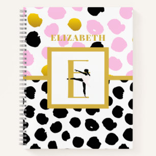 Pink Gold Ballerina Ballet Girls Dance Monogram Notebook