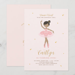 Pink & Gold Ballerina Birthday Invitation