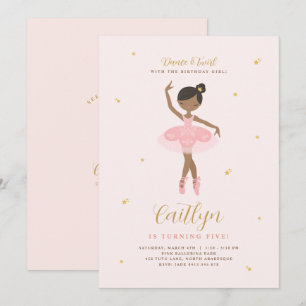 Pink & Gold Ballerina Birthday Invitation