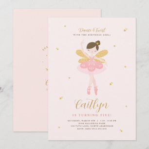 Pink & Gold Ballerina Fairy Birthday Invitation