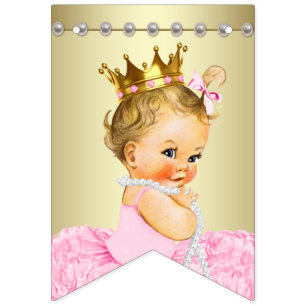Pink Gold Ballerina Tutu Pearls Girl Baby Shower Bunting