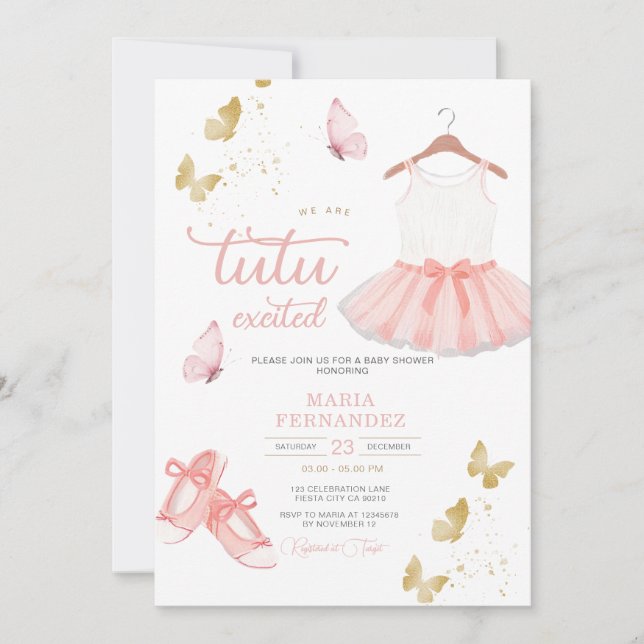 Pink Gold Ballet Girl Baby Shower Invitation (Front)
