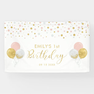 Pink & Gold Balloon 1st Birthday Banner