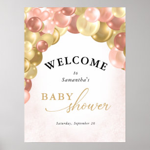 Pink & Gold Balloon Arch Boy Baby Shower Poster