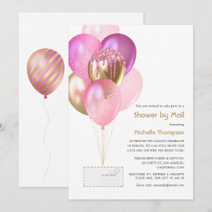 Pink & Gold Balloon Baby or Bridal Shower by Mail Invitation