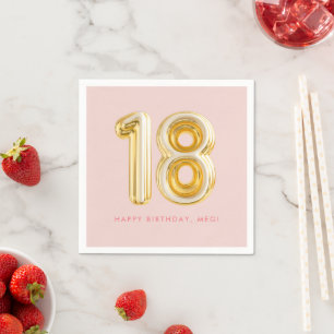 Pink Gold Balloon Eighteen 18th Birthday Party Napkin
