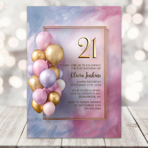 Pink Gold Balloons 21st Birthday Party Invitation