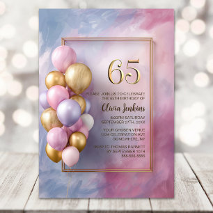 Pink Gold Balloons 65th Birthday Party Invitation