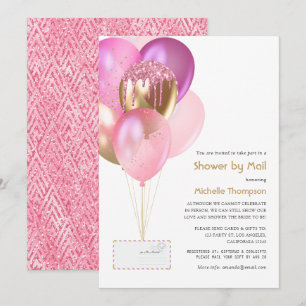 Pink & Gold Balloons Baby or Bridal Shower by Mail Invitation