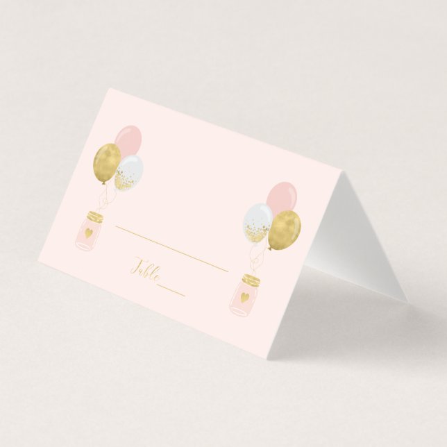 Pink Gold Balloons Girl Birthday Party Place Card (Front)