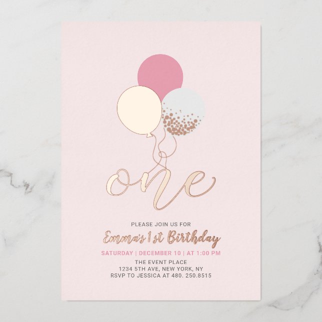 Pink & Gold Balloons | One 1st Girl Birthday Party (Front)