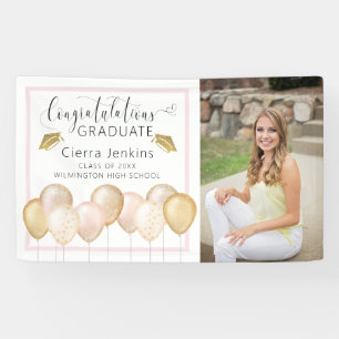 Pink Gold Balloons One Photo Graduation Banner