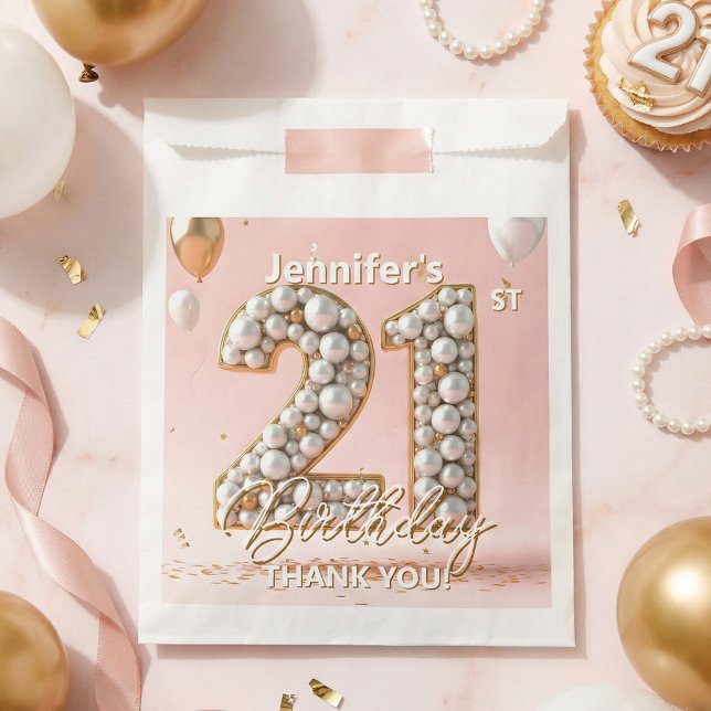 Pink Gold Balloons Pearl 21st Birthday Thank You Favour Bags (Creator Uploaded)
