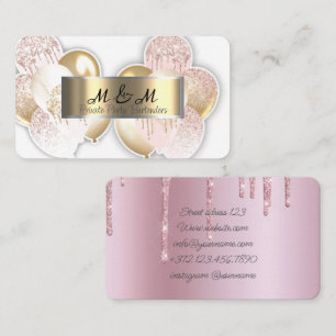 Pink Gold Balloons White Real Gold Foil Business Card