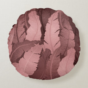Pink Gold Banana Leaves: Luxury Round Cushion