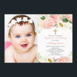 Pink gold baptism and 1st birthday photo girl invitation<br><div class="desc">For more advanced customisation of this design,  simply select the "Customise It" button above!</div>