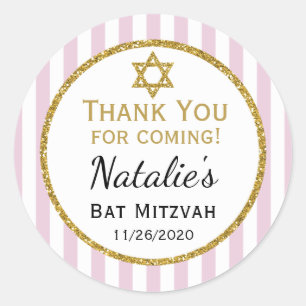 Pink Gold Bat Mitzvah Thank You Coming Favour Tags