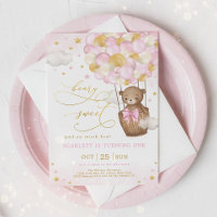 Pink Gold Bear Hot Air Balloon Girl 1st Birthday