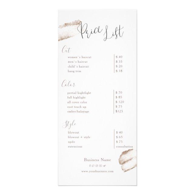 Pink Gold Beauty Salon Price List Rack Card (Front)