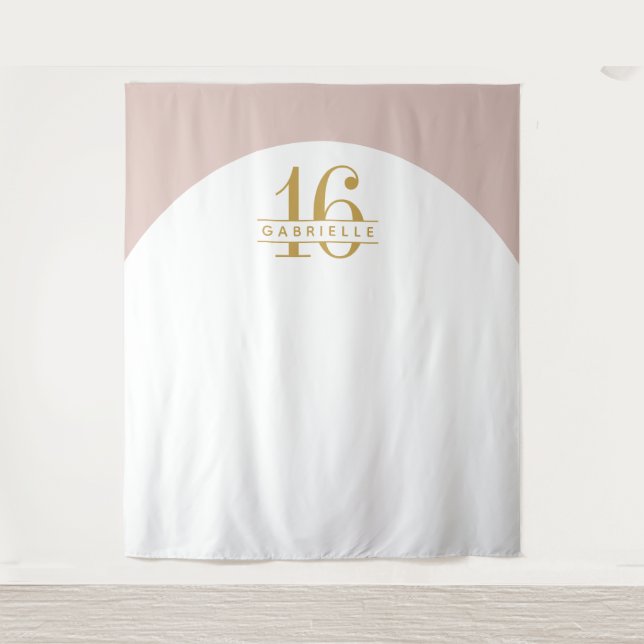 Pink Gold Birthday Custom Arch Photo Backdrop Tapestry (Front)