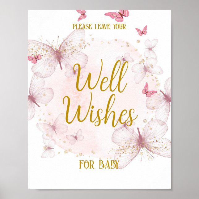 Pink & Gold Birthday Well Wishes Table Sign (Front)