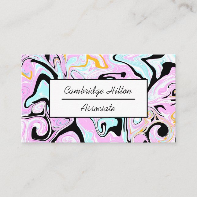 Pink, Gold, Black and Blue Marble Swirls  Business Card (Front)