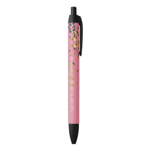 Pink Gold Black Confetti Ink Pen