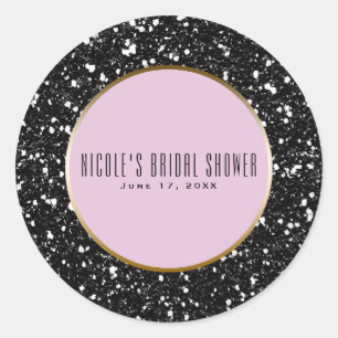 Pink Gold Black Glitter Elegant Wedding Favour Classic Round Sticker