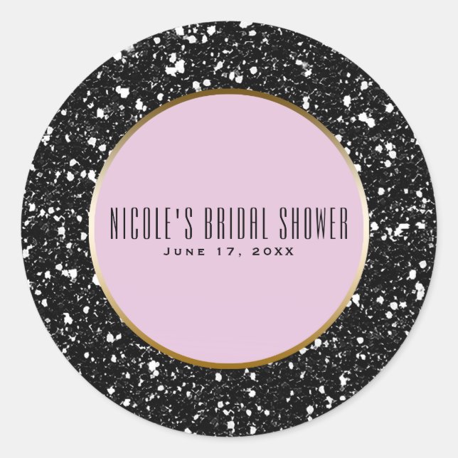 Pink Gold Black Glitter Elegant Wedding Favour Classic Round Sticker (Front)