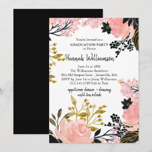 Pink, Gold, & Black Graduation Party Invitations