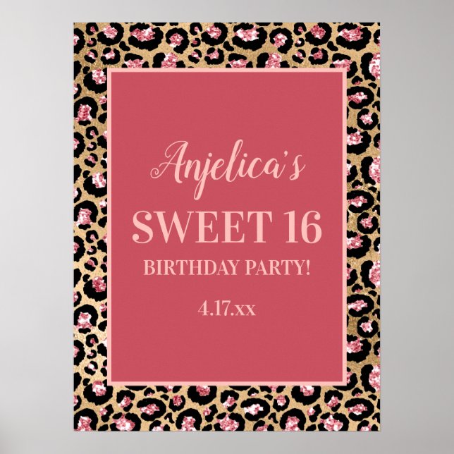 Pink Gold Black Leopard Print Girl's Sweet 16 (Front)