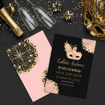 Pink Gold Black Masquerade Mask 50th Birthday Save The Date<br><div class="desc">This pretty and modern-themed 50th birthday party save the date card is perfect for the trendy and stylish birthday woman. Its beautiful, unique and elegant design depicts a faux printed gold foil with blush pink hand-drawn masquerade butterfly mask on top of a simple black background. This illustrative drawing is complemented...</div>