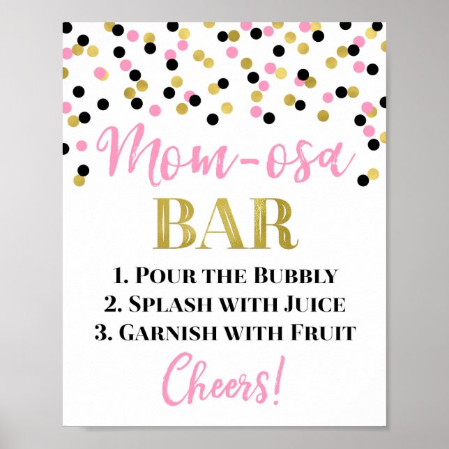 Pink Gold Black Mum-osa Bar Sign Baby Shower (Front)