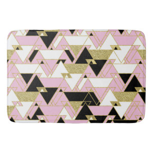 Pink Gold Black White Boho Glam Triangles Pattern Bath Mat
