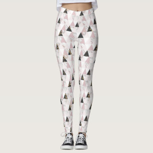 Pink Gold Black White Marble Geometric Yoga  Leggings