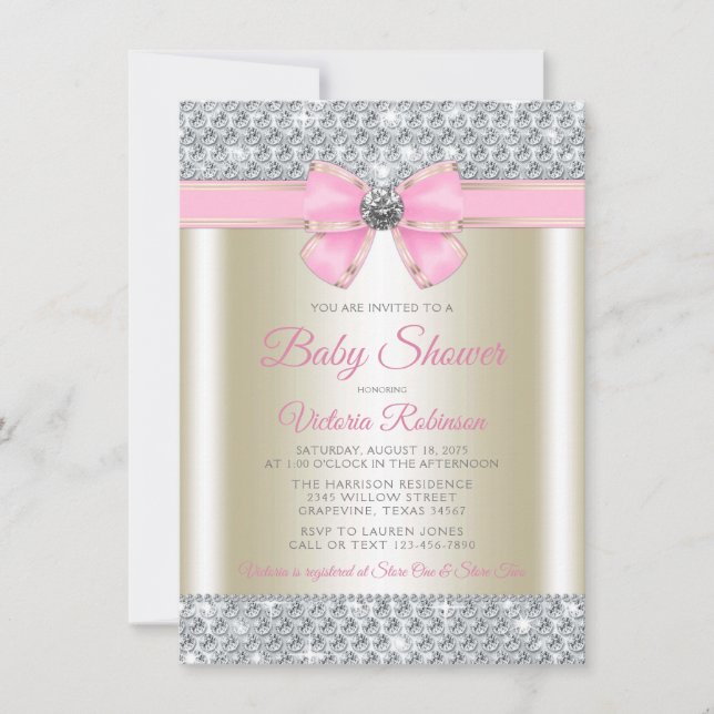 Pink Gold Bling Glam Baby Girl Shower Invitation (Front)
