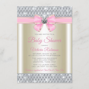 Pink Gold Bling Glam Baby Girl Shower Invitation