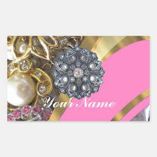 Pink & gold bling rectangular sticker