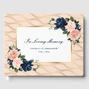 Pink Gold Blue Floral Funeral Memorial Guest Book