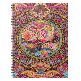 Pink Gold Blue Persian Floral Flowers Peacock Notebook