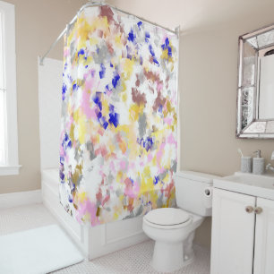 pink, gold, blue, white, gold, textile pattern, shower curtain