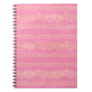 Pink & Gold Bohemian Unicorn Pattern Notebook