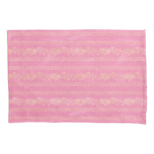 Pink & Gold Bohemian Unicorn Pattern Pillowcase (Front)
