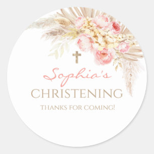 Pink Gold Boho Girl Christening Stickers