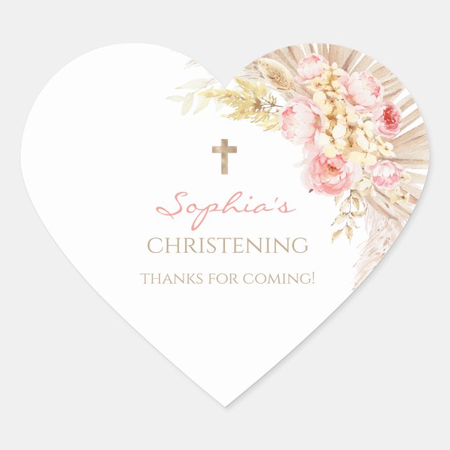 Pink Gold Boho Girl Christening Stickers (Front)