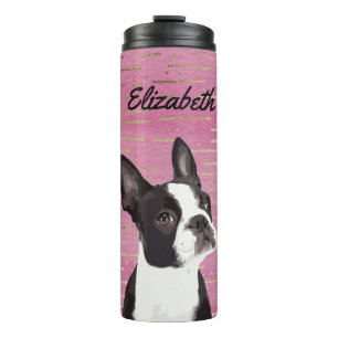 Pink Gold Boston Terrier Dog Lover Animal Name  Thermal Tumbler