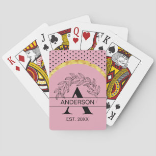 Pink Gold Botanical Monogram Name Personalized Playing Cards